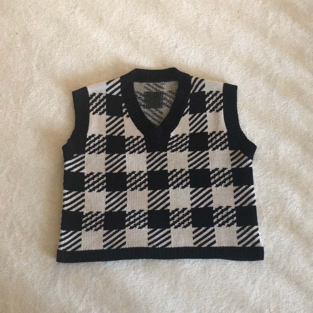 Black and Cream checked sweater vest